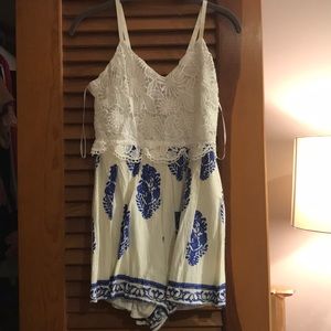 White lace and floral romper